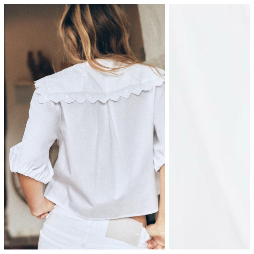 NWT. Zara White Poplin Peter Pan Collar Shirt. Size M. - Picture 3 of 9